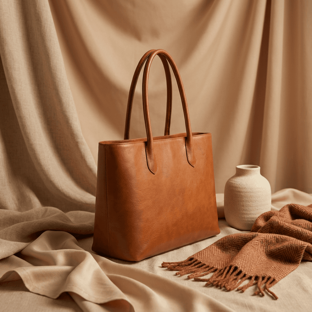 Leather tote · Editorial · warm